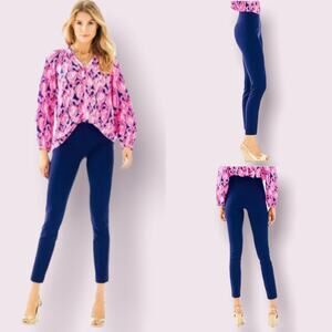 Lilly Pulitzer Alessia Stretch Dinner Pants Navy Women OO Preppy Classic Skinny